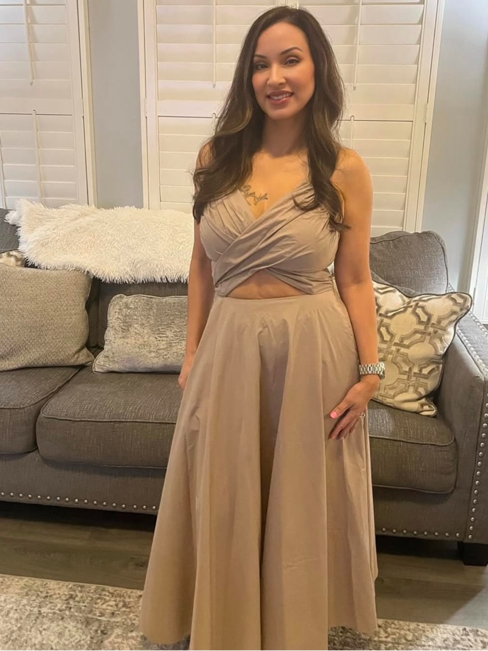 Abercrombie & Fitch Neutral Taupe Halter Dress.